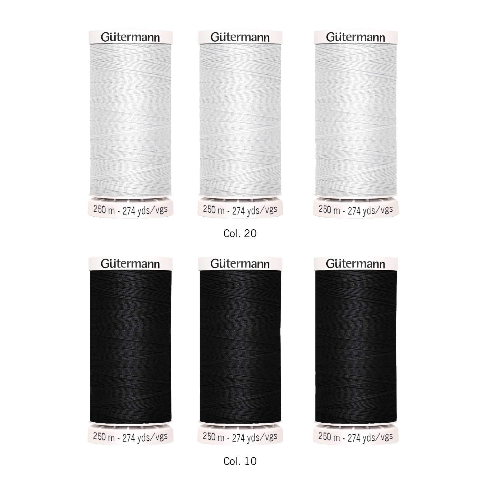Set de hilo Gütermann Coselotodo 6 carretes 250mts - Colores blanco y negro